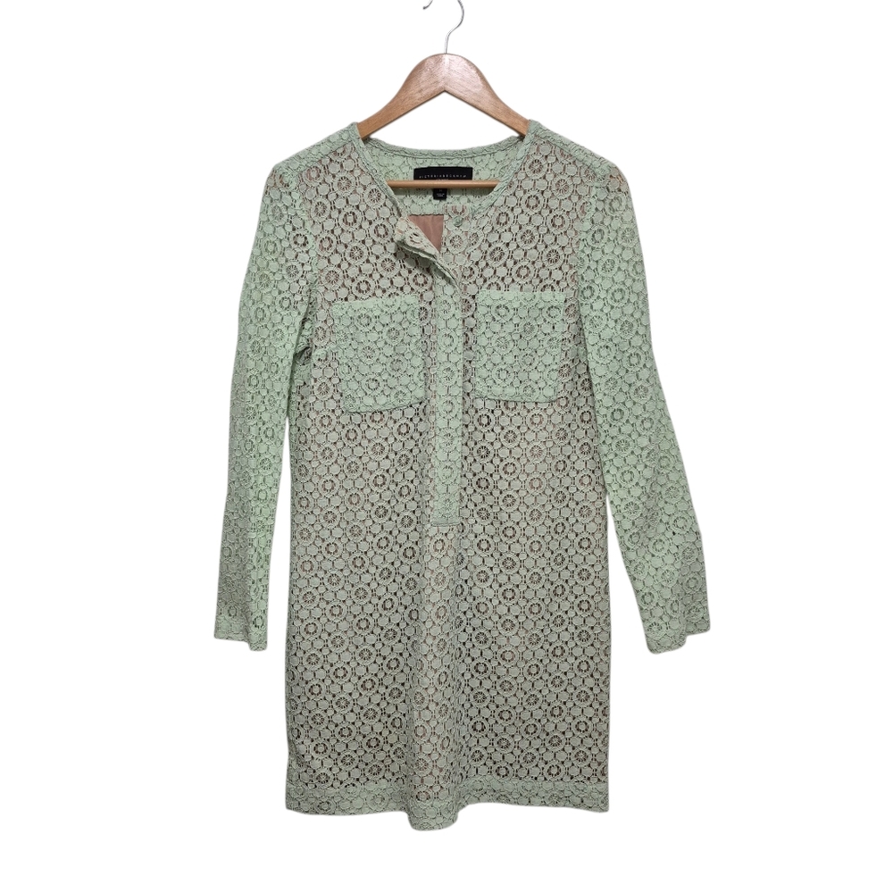 Victoria Beckham Mint Green Lace Overlay Long Sleeve Dress SIZE Medium Easter